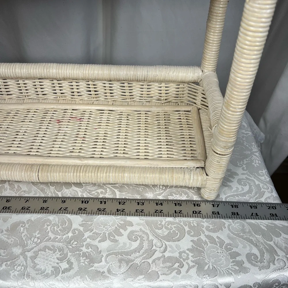 Vintage Cream and Gold Wicker Two-Tier Shelf